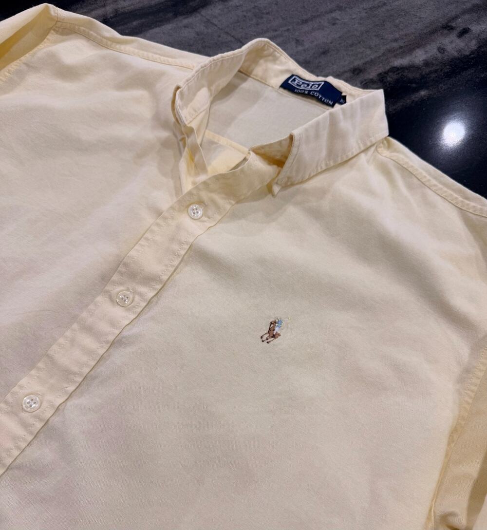 Vintage Polo Ralph Lauren XL Yellow Oxford Button Down Shirt Pony Long Sleeve